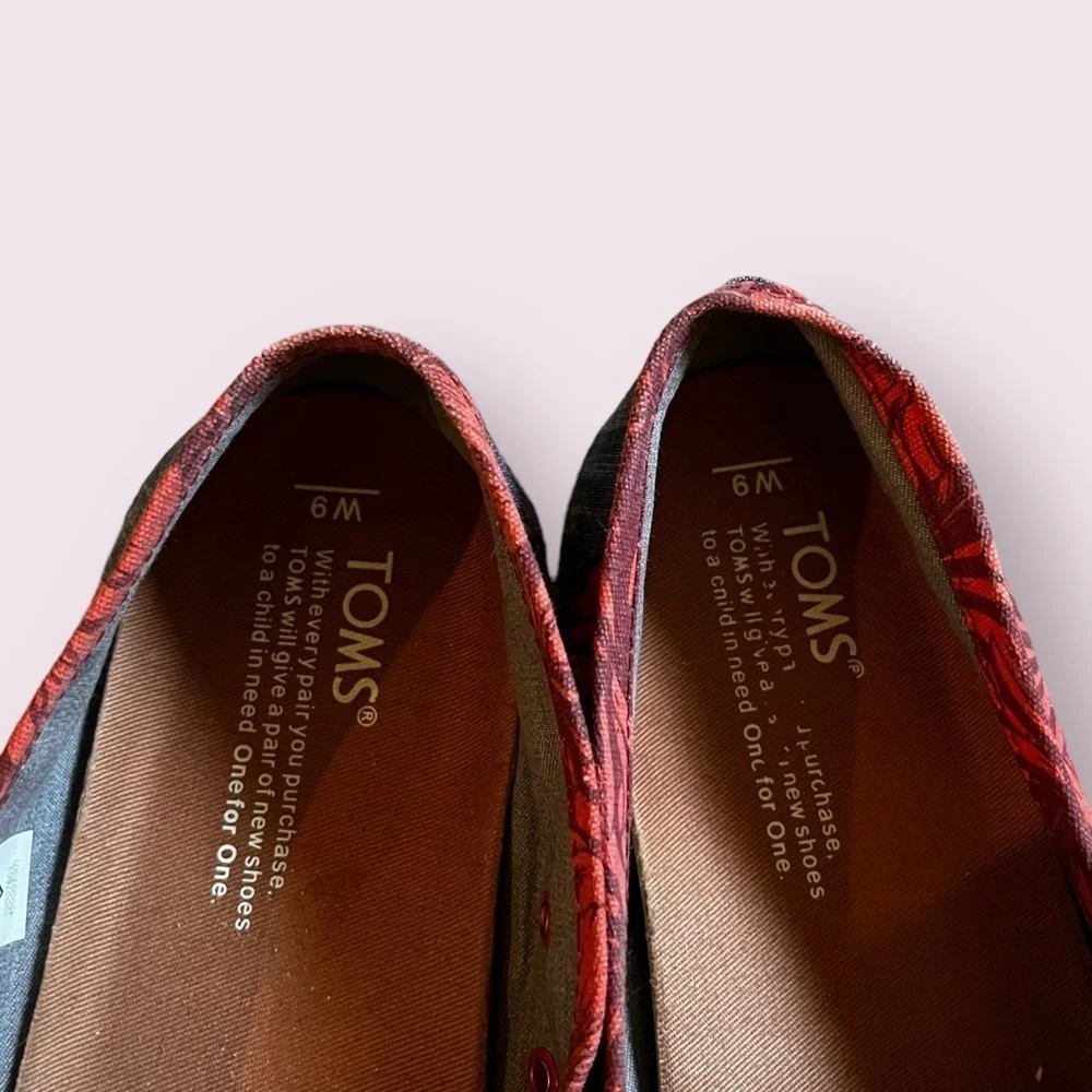 Toms Red Floral Canvas Slip-Ons